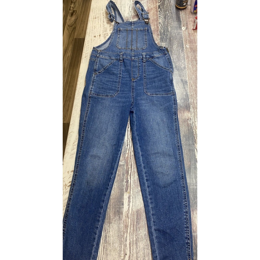 OshKosh B'gosh Girls Blue Denim Overalls Vintage Side Zip Pockets Size 8